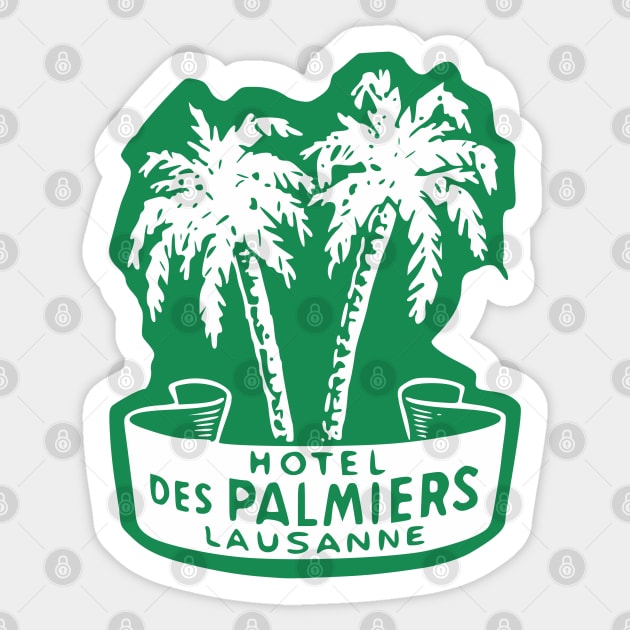 Hotel Des Palmiers Lausanne Switzerland Vintage Travel Sticker Swiss Resort Sticker by Yesteeyear